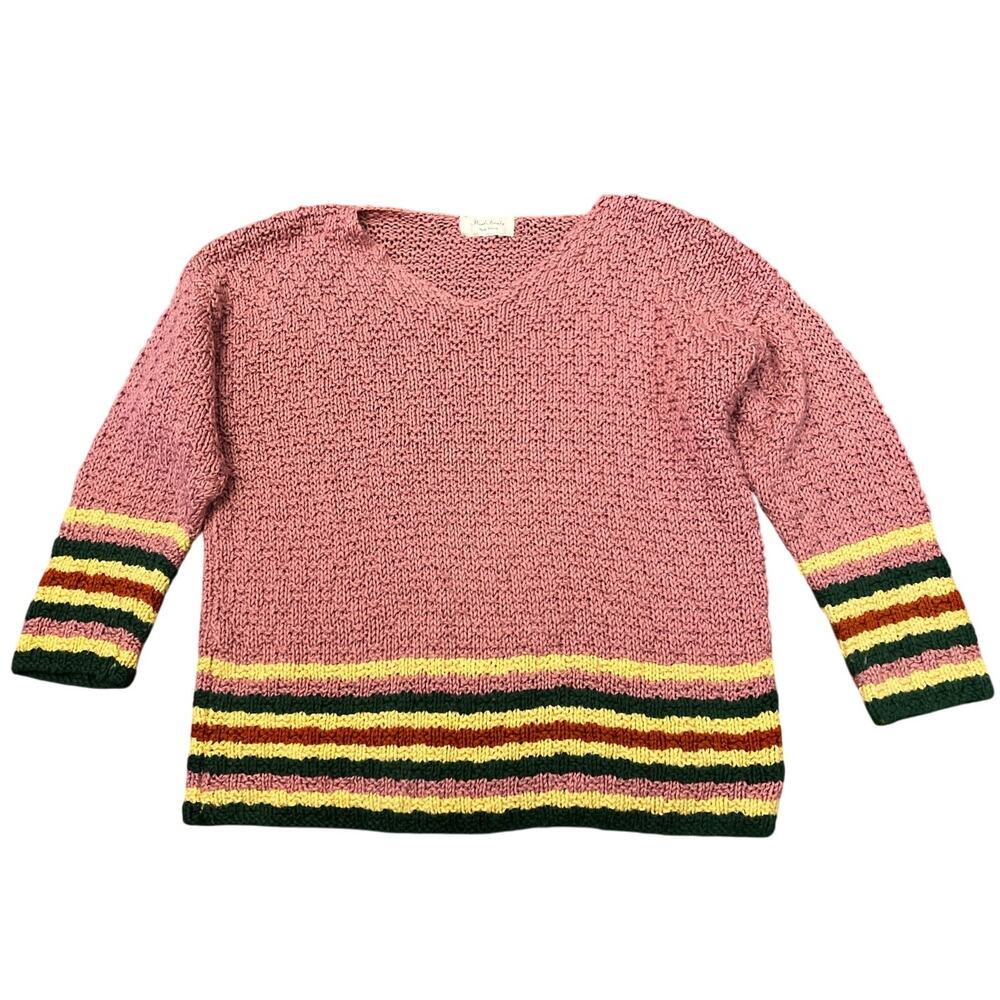 Handmade Crochet Sweater by Micky Roberts Pink Multicolor Striped Women's Large